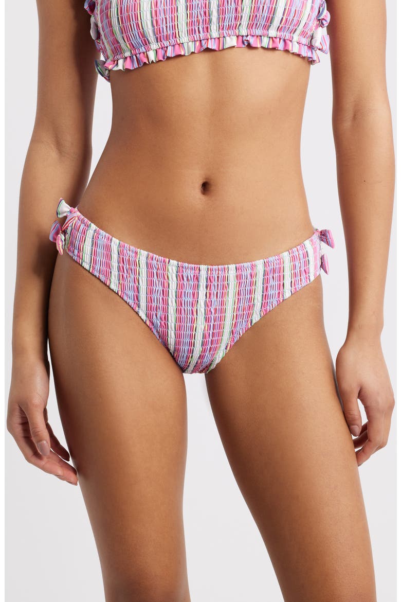 Stripe Smocked Bow Bikini Bottoms, Main, color, PINK