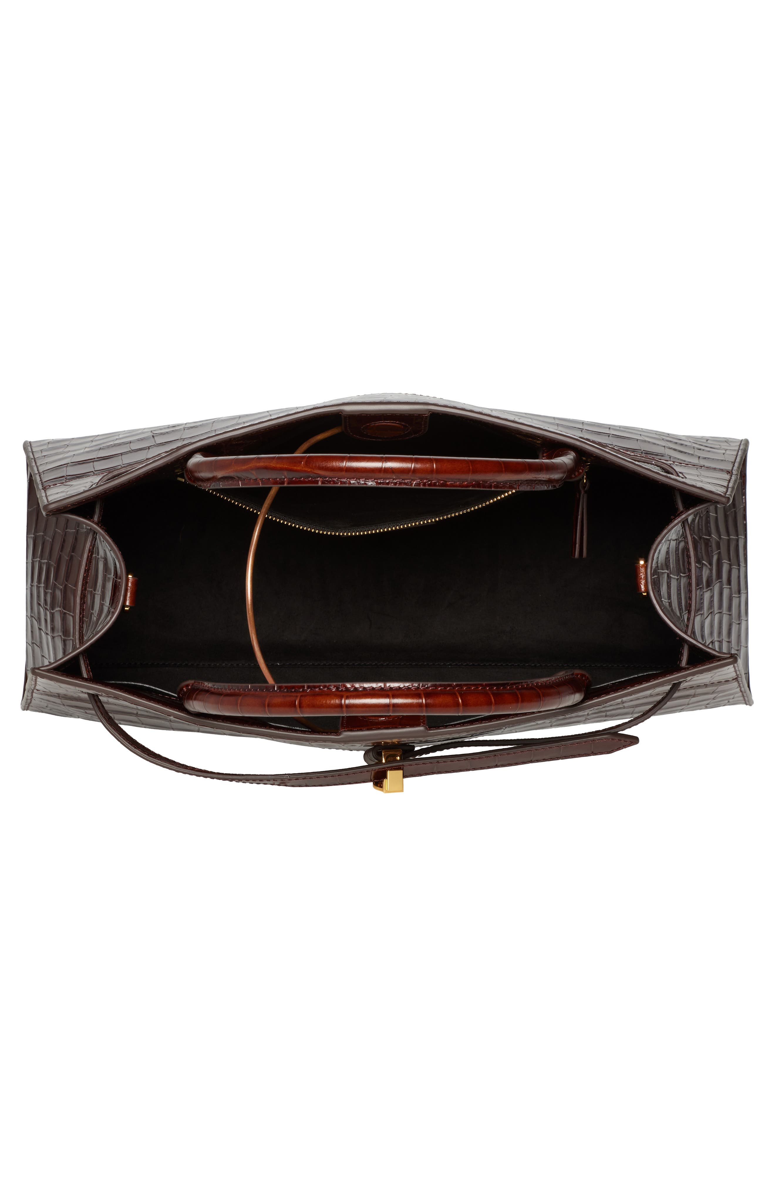 Large Dash Croc Embossed Leather Tote, Alternate, color, CHESTNUT