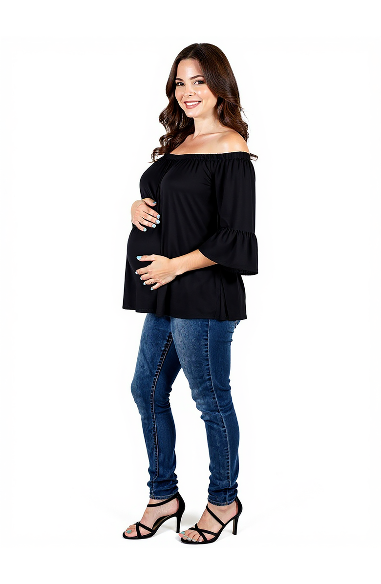 24seven Comfort Apparel Bell Sleeve Loose Fit Maternity Tunic Top, Alternate, color, Black