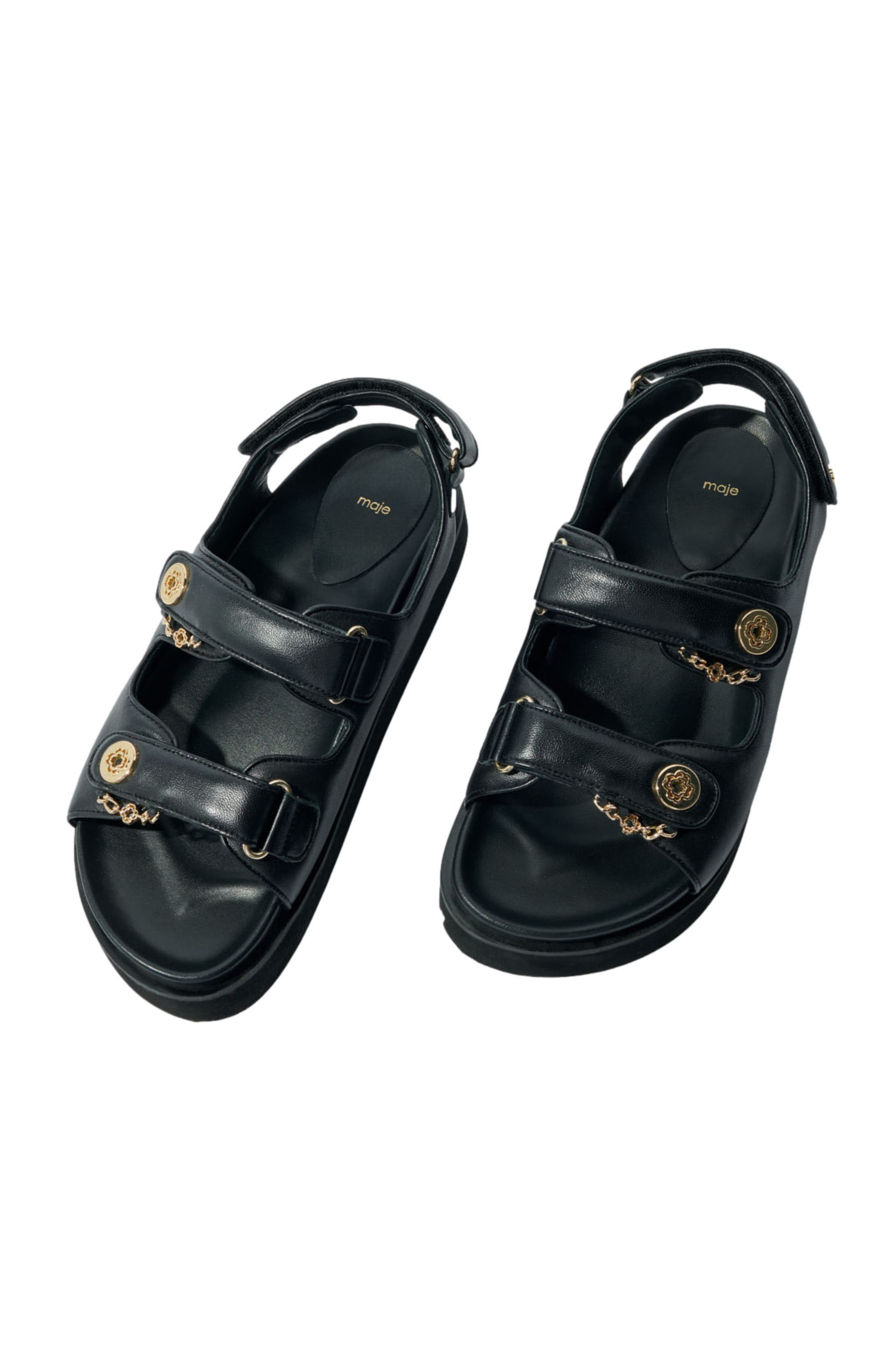 maje Flat leather sandals, Alternate, color, 