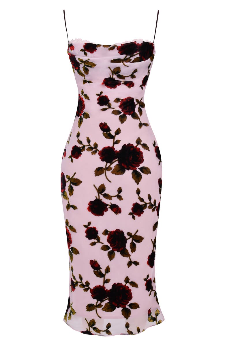 HOUSE OF CB Azura Floral Devore Strapless Midi Dress, Alternate, color, 