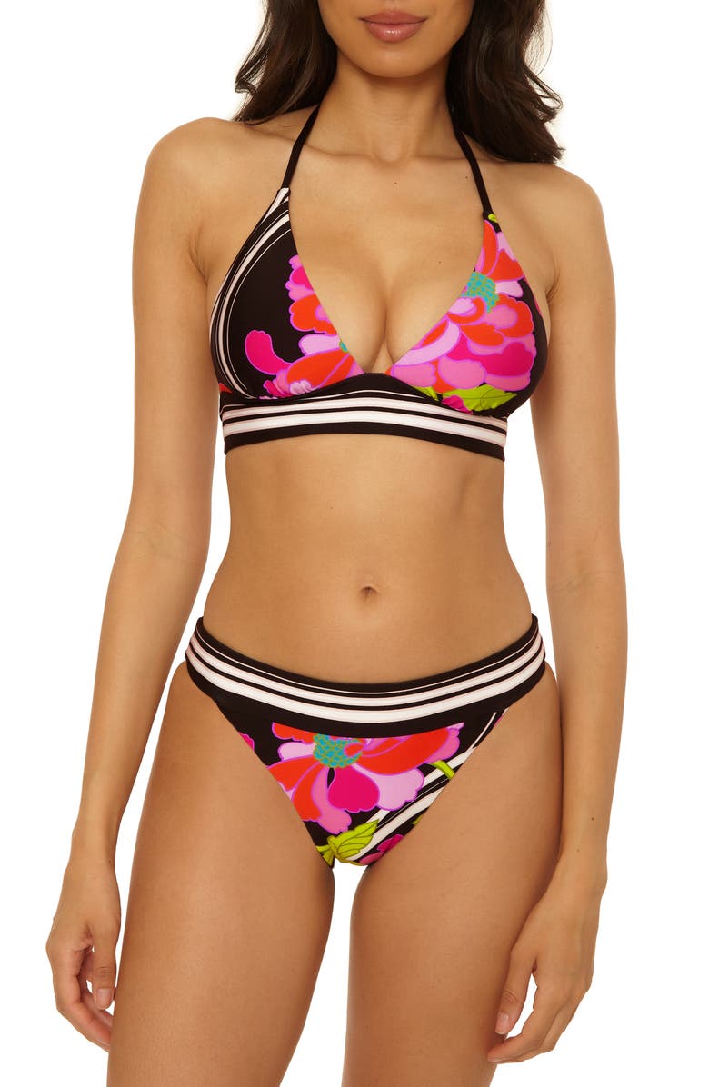 Trina Turk Bougainvillea Halter Bikini Top, Alternate, color, Black Multi