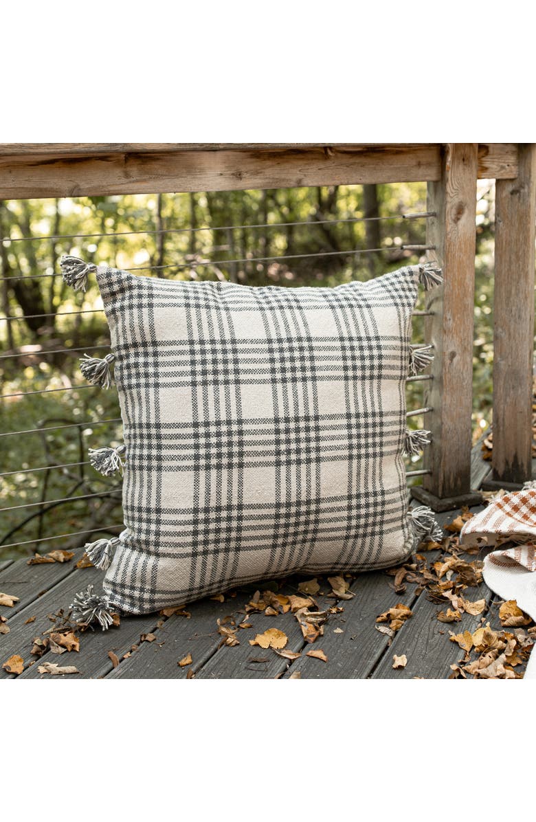 Foreside Home and Garden Remi Plaid Decorative Indoor/Outdoor Accent Throw Pillow, 30" x 30", Alternate, color, Gray