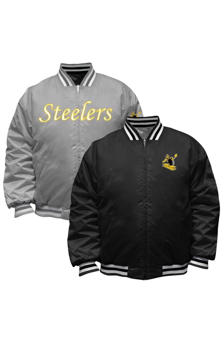 Mitchell & Ness Men's Mitchell & Ness Black/Silver Pittsburgh Steelers Big & Tall Throwback Reversible Full-Zip Jacket, Main, color, Black