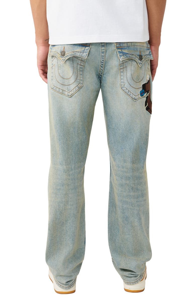 True Religion Ricky Embroidered Relaxed Straight Leg Jeans, Alternate, color, Pollen Bleach Light Wash
