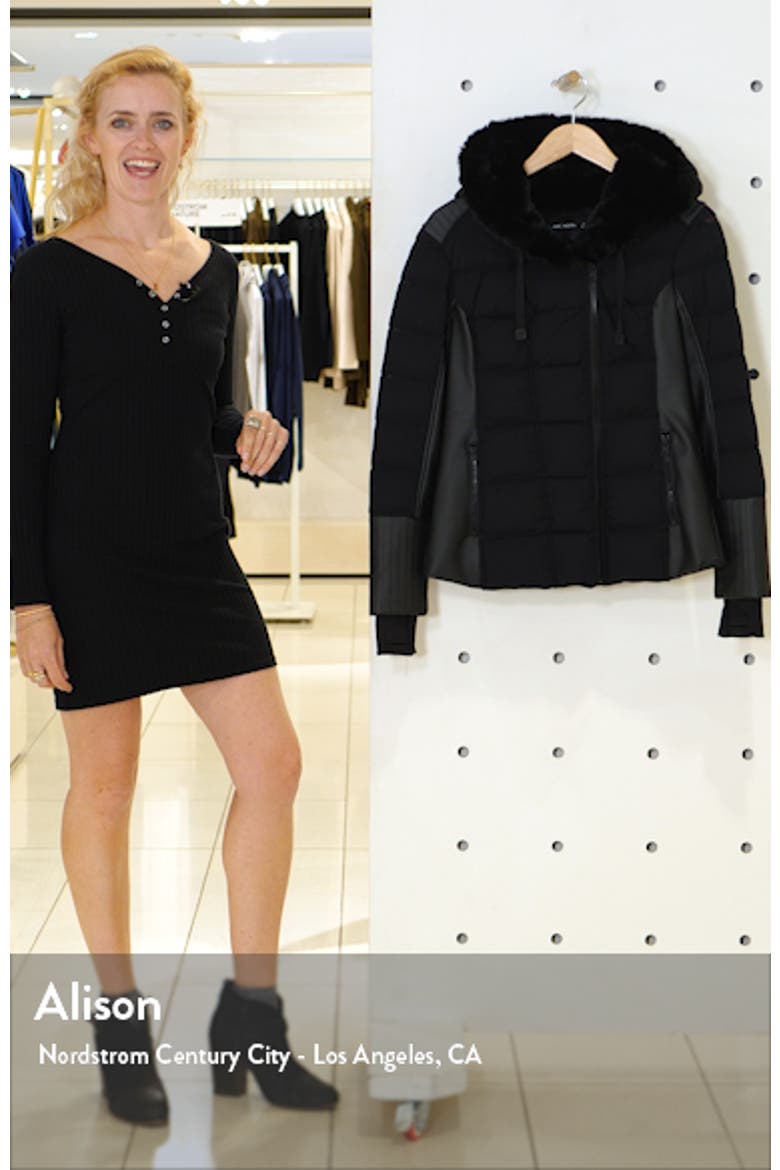 Hooded Moto Puffer Jacket with Faux Fur Trim video
