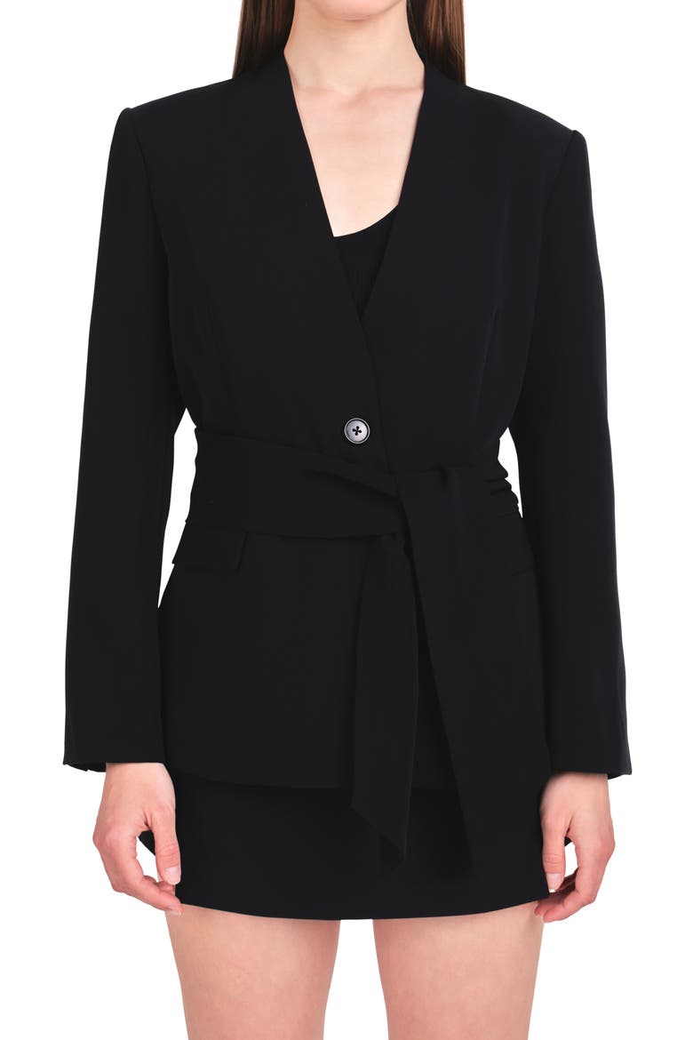 Fitted Sash Blazer, Main, color, BLACK