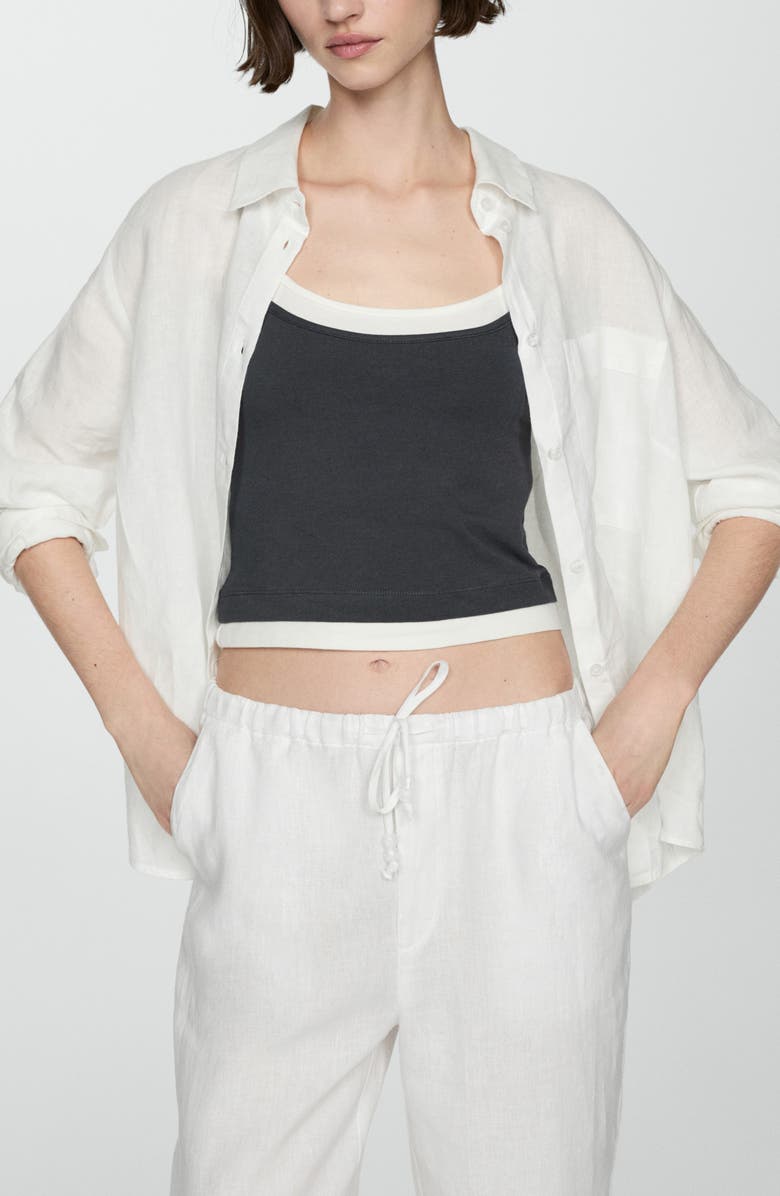 MANGO Linen Drawstring Pants, Alternate, color, White