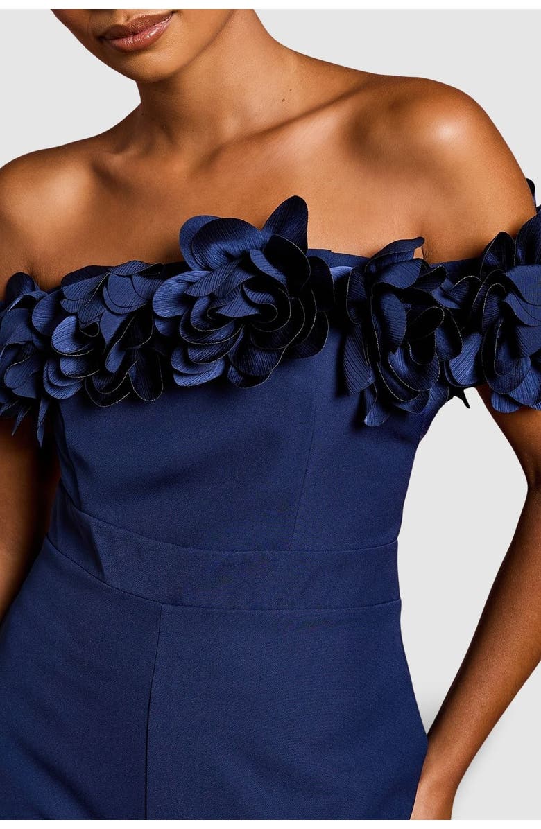 Coast Petite 3D Flower Bardot Jumpsuit, Alternate, color, Navy