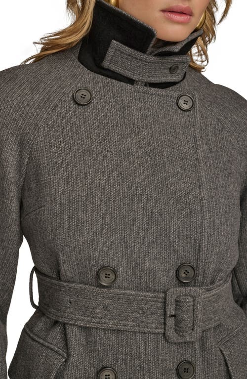 Donna Karan New York Convertible Collar Double Breasted Wool Blend Coat In Gray