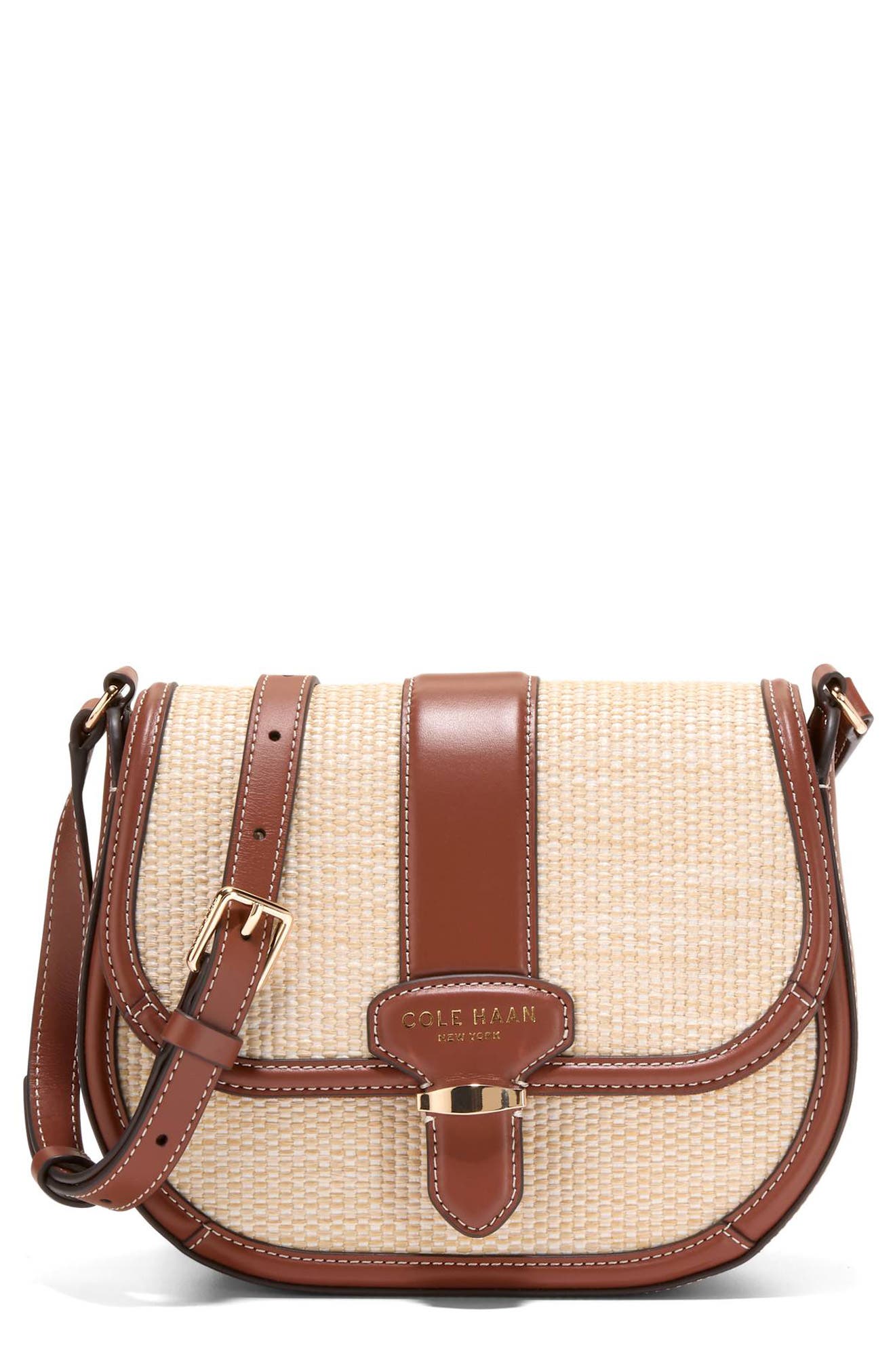 Cole Haan Marina Saddle Crossbody Bag, Main, color, Natural Straw Tan Trim