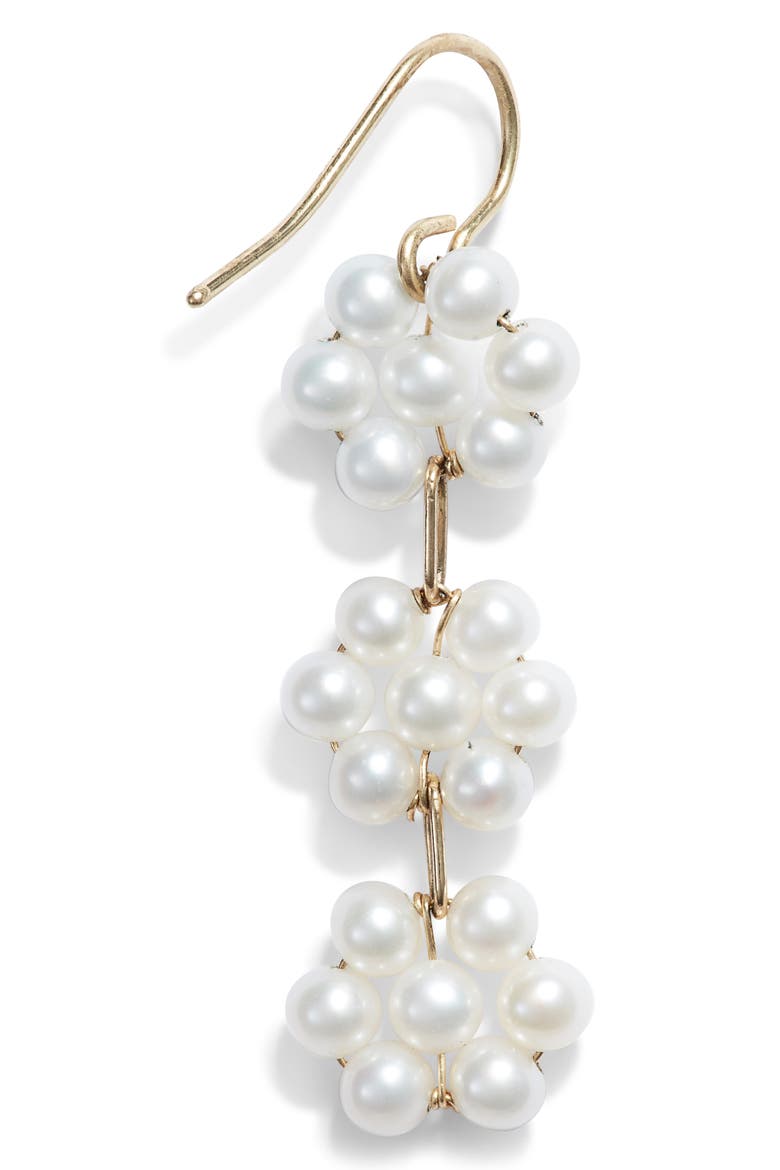 Triple Pearl Flower Drop Earrings, Alternate, color, YELLOW GOLD/ PEARL