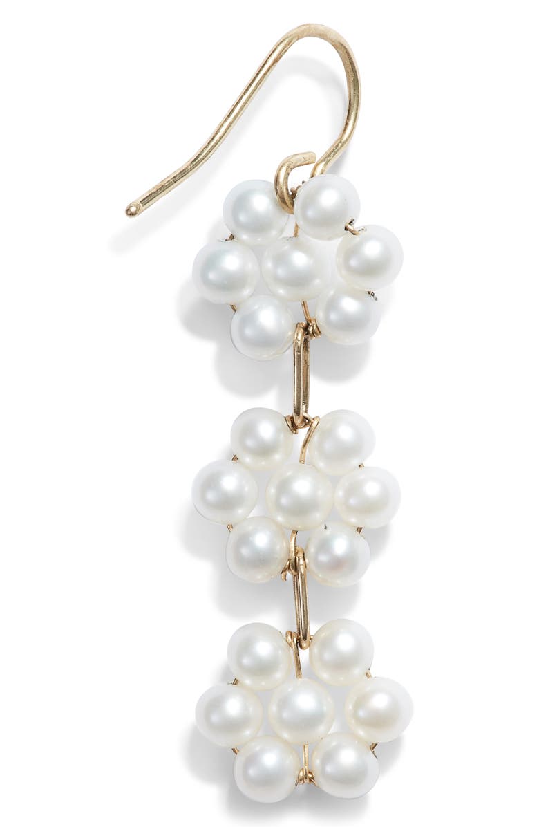 Poppy Finch Triple Pearl Flower Drop Earrings, Alternate, color, 