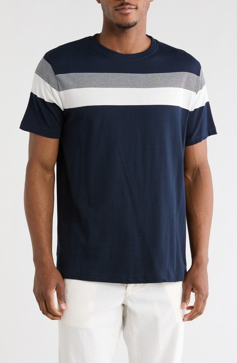 DENIM AND FLOWER Heritage Stripe Crewneck T-Shirt, Main, color, Navy