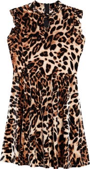 Ava & Yelly Kids' Leopard Print Velvet Skater Dress