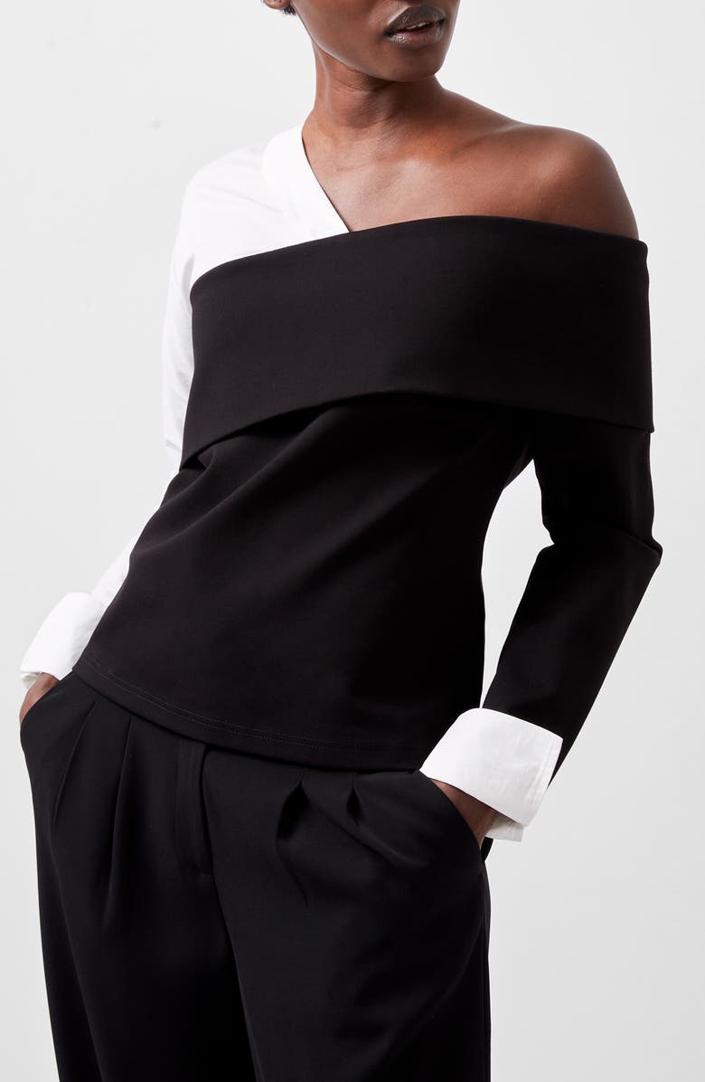 French Connection Xia Mixed Media One-Shoulder Top, Main, color,