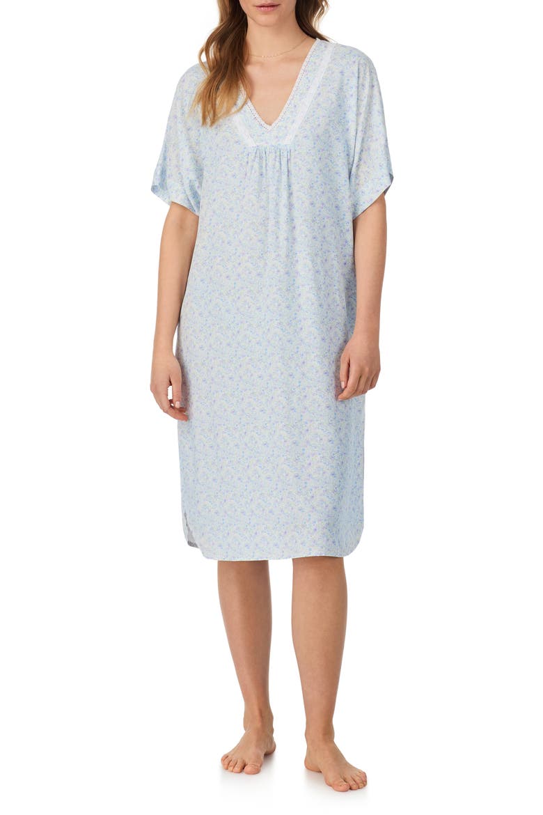 Lace Trim Pajama Caftan, Main, color, WHITE/ DITS