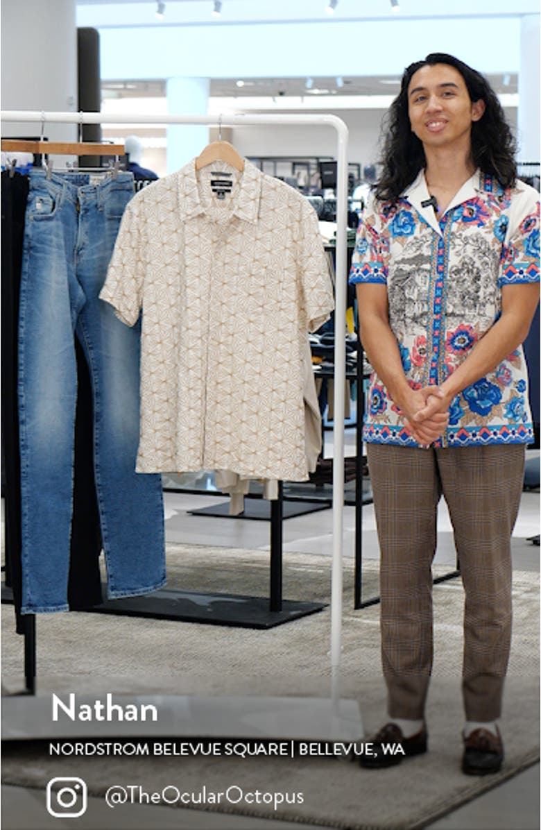 Starburst Embroidered Short Sleeve Button-Up Shirt, sales video thumbnail