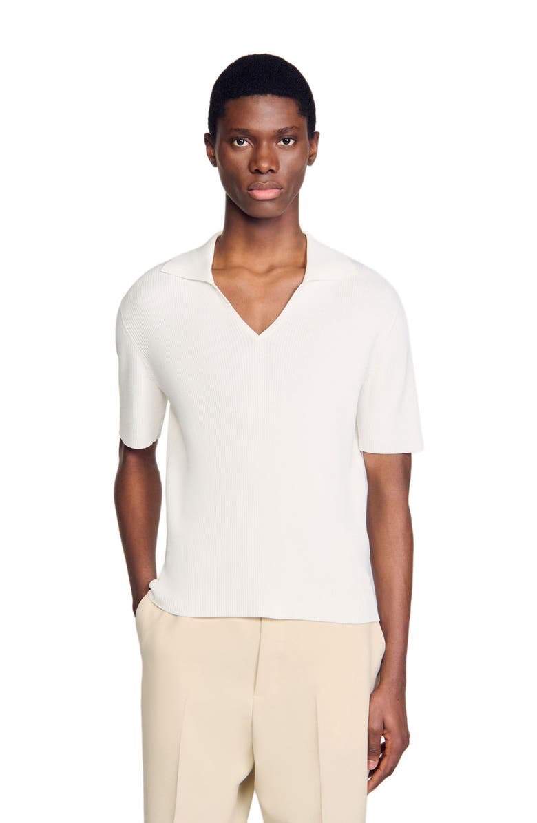 SANDRO Rib knit polo shirt, Alternate, color, Optic White