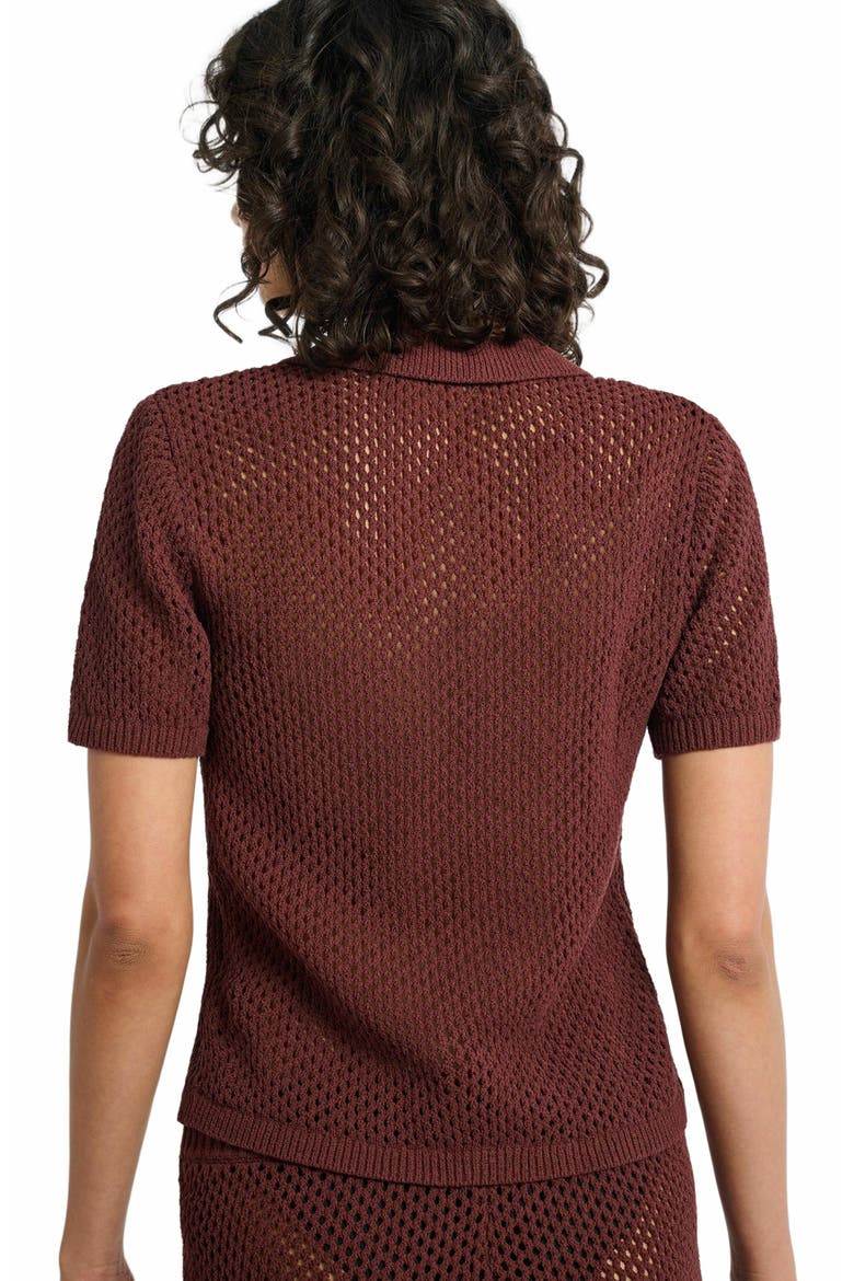 Crochet Knit Button Up Shirt, Alternate, color, RUM