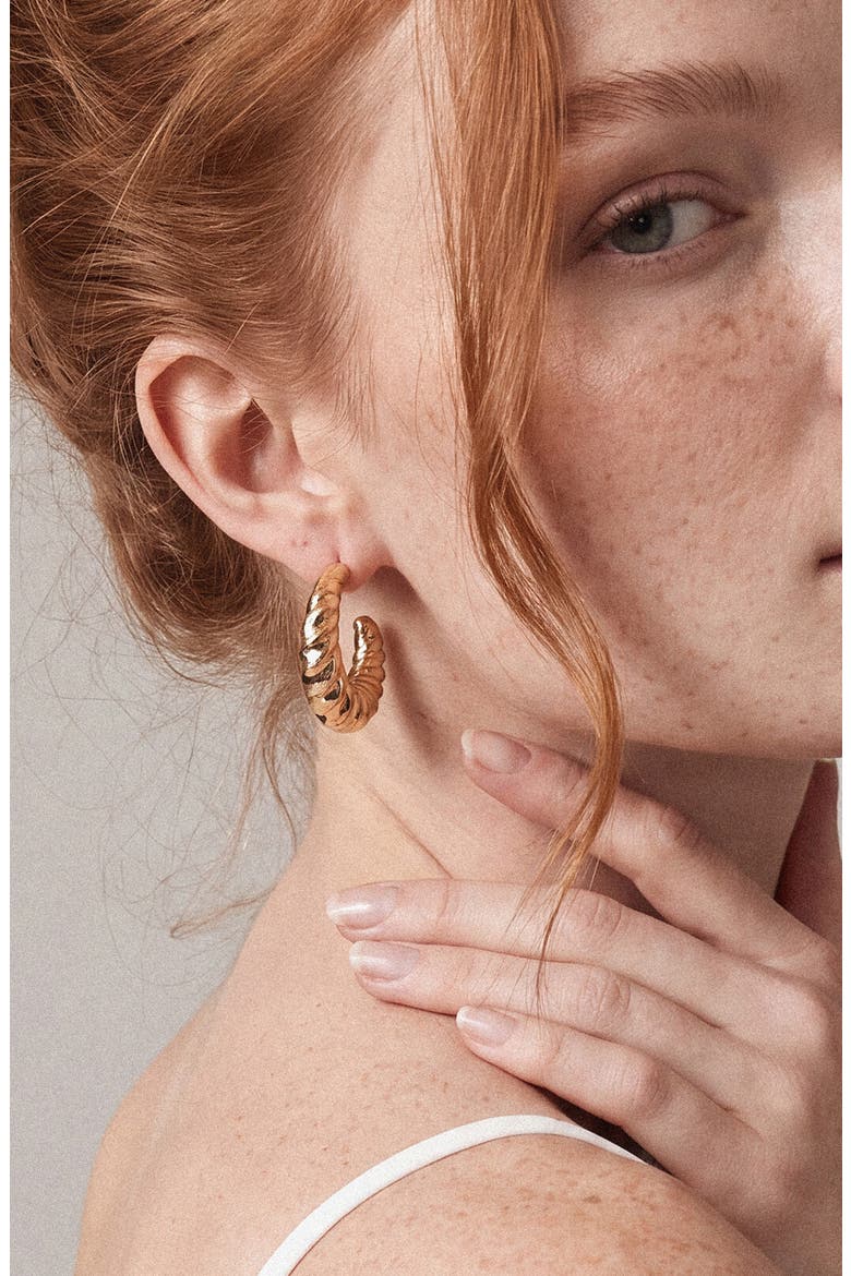 Ribbed Moon Hoop Earrings, Alternate, color, GOLD