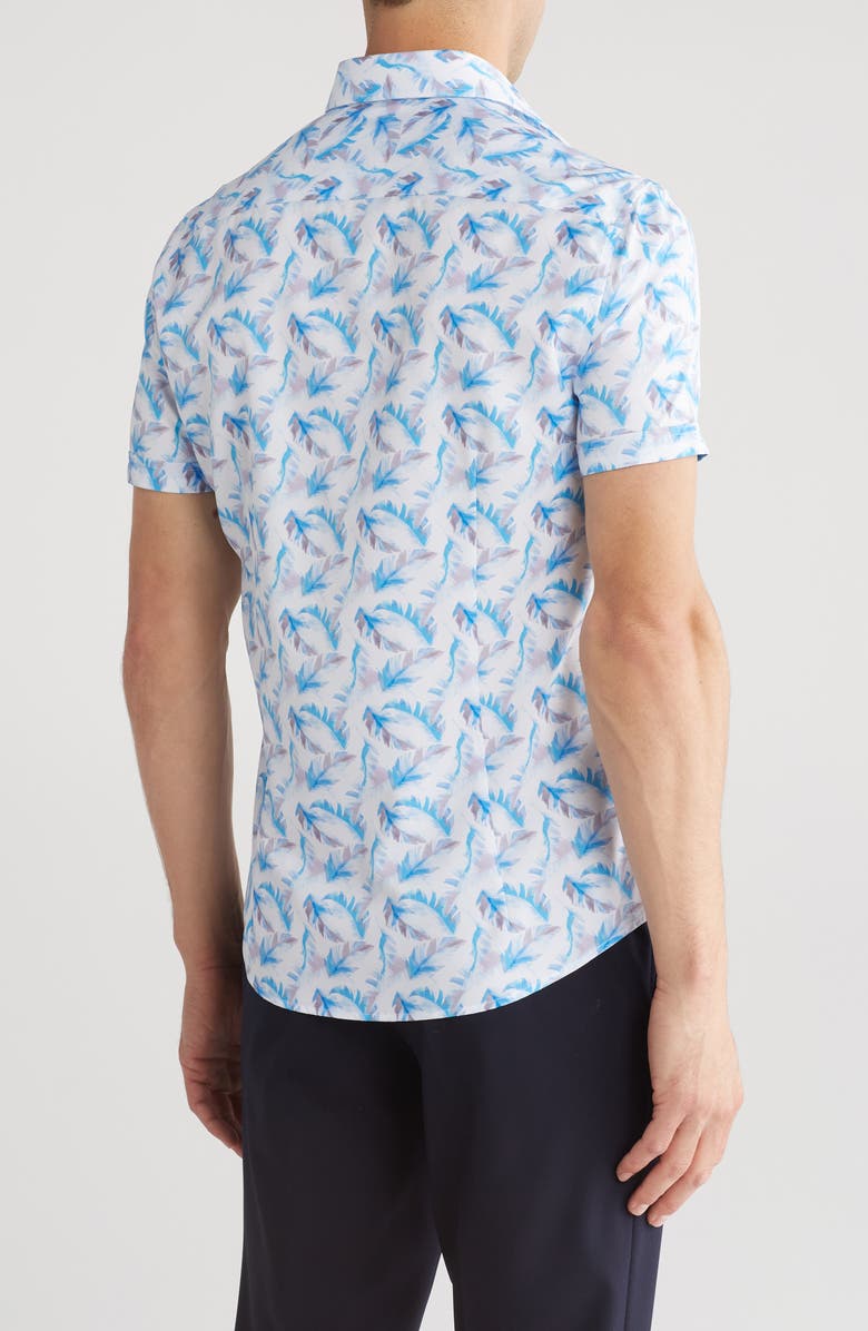 SOUL OF LONDON Feather Print Performance Short Sleeve Button-Up Shirt, Alternate, color, White