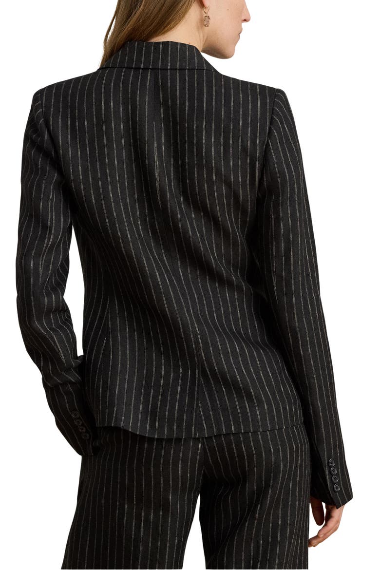 Pinstripe Linen Blazer, Alternate, color, BLACK/ BEIGE