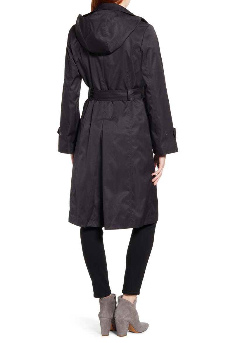 Hooded Water Resistant Trench Coat, Alternate, color, BLACK