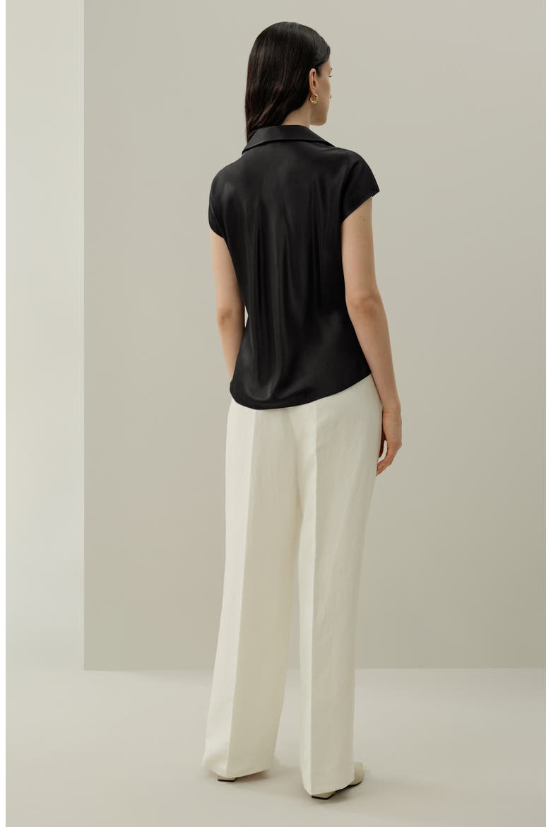 Women's Bias Cut Cap-Sleeve Silk Shirt, Alternate, color, Black