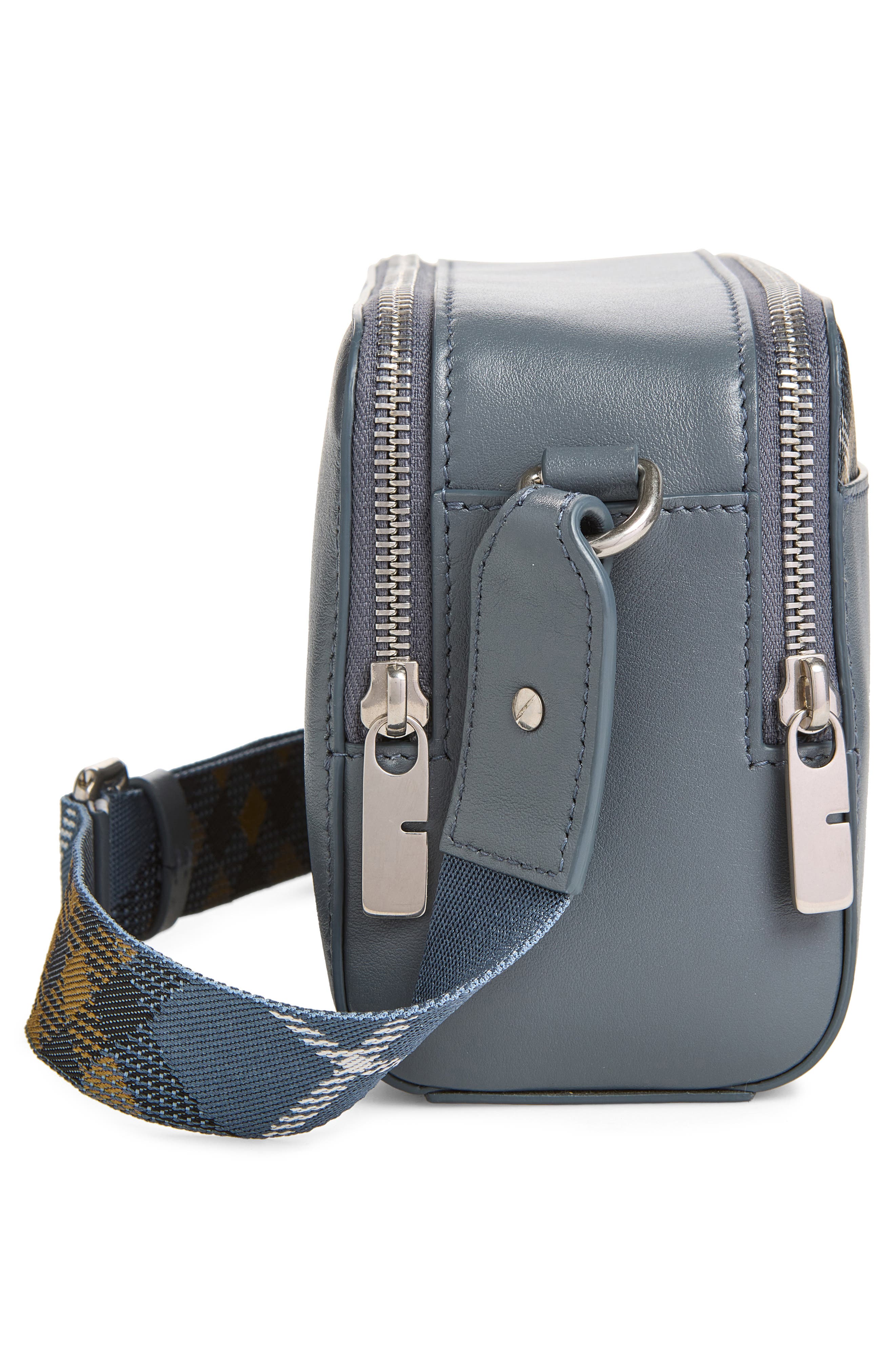 Burberry Mini Pop Check Leather Crossbody Bag, Alternate, color, Wave Blue