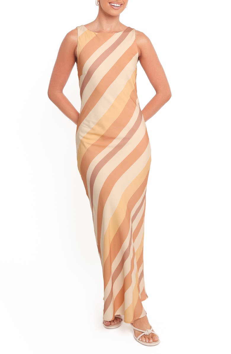 Petal & Pup Flavia Stripe Maxi Slipdress, Main, color, Brown Stripe