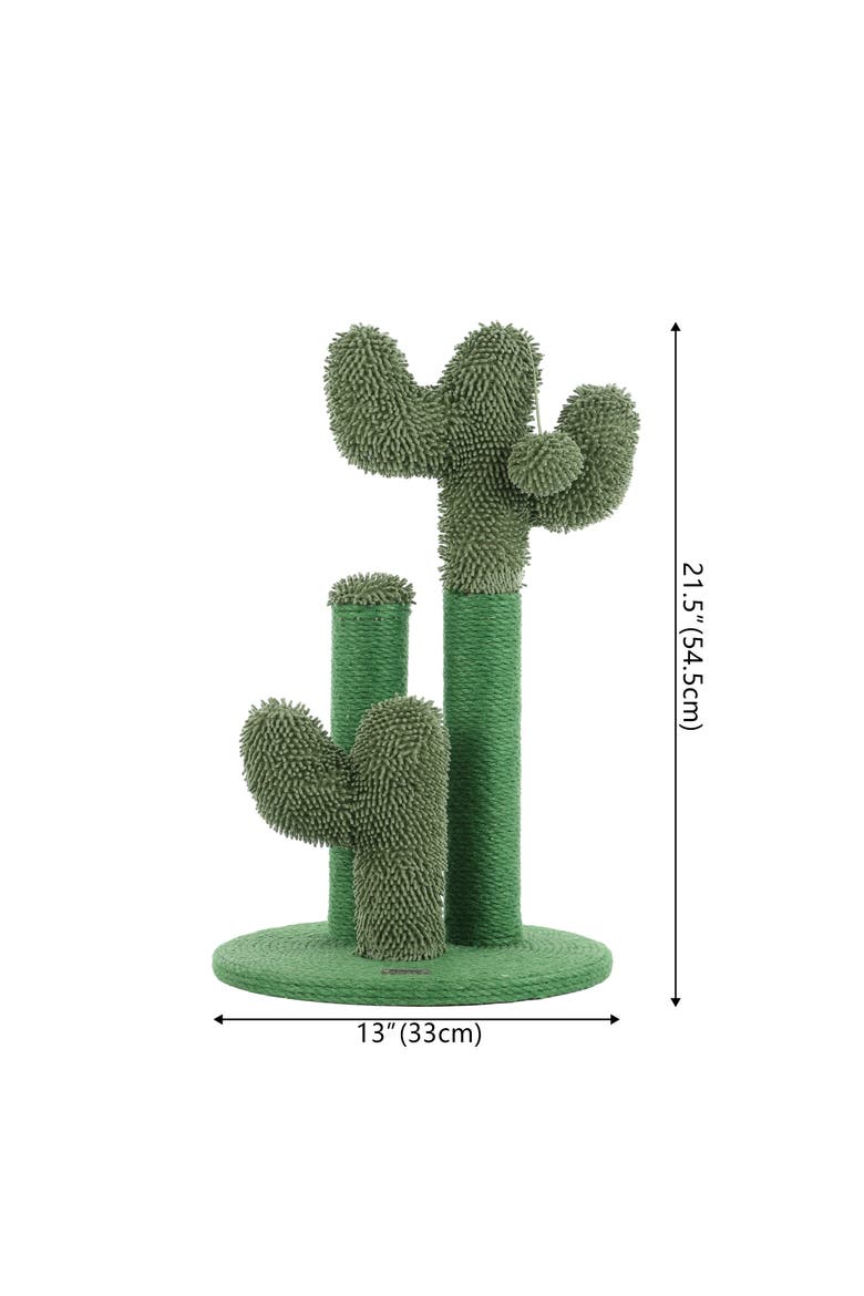 Marfa Modern Jute Triple-Cactus Cat Scratching Post with Fuzzy Toy, Alternate, color, Green