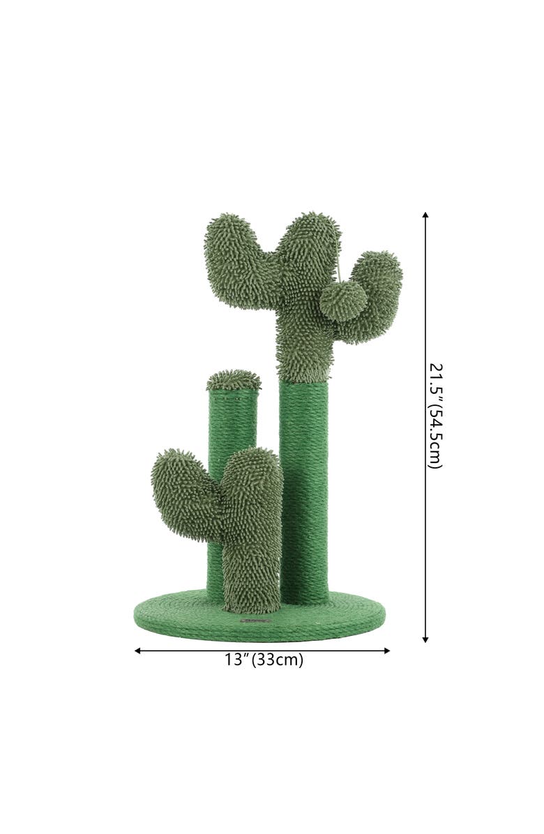 The Licker Store Marfa 21.5" Modern Jute Triple-Cactus Cat Scratching Post with Fuzzy Toy, Alternate, color, Green