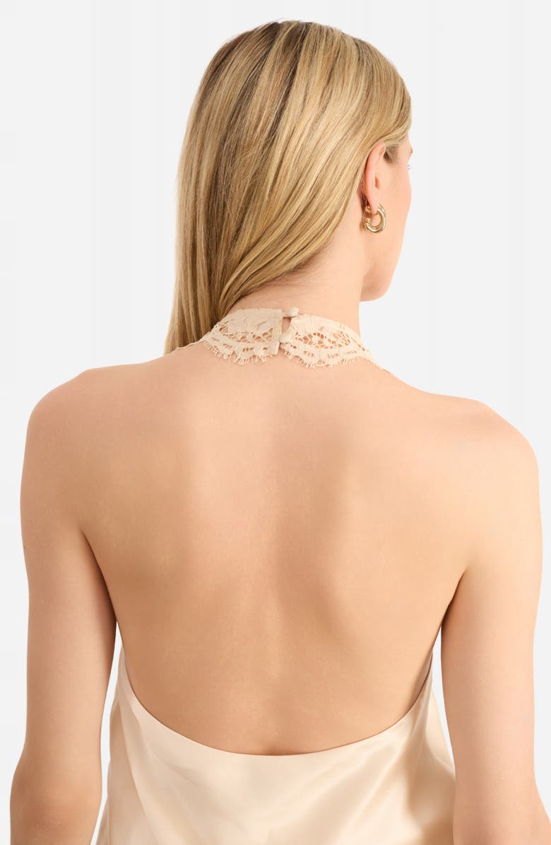 CAMI NYC Clarisse Lace Detail Halter Neck Silk Camisole, Alternate, color, Bone