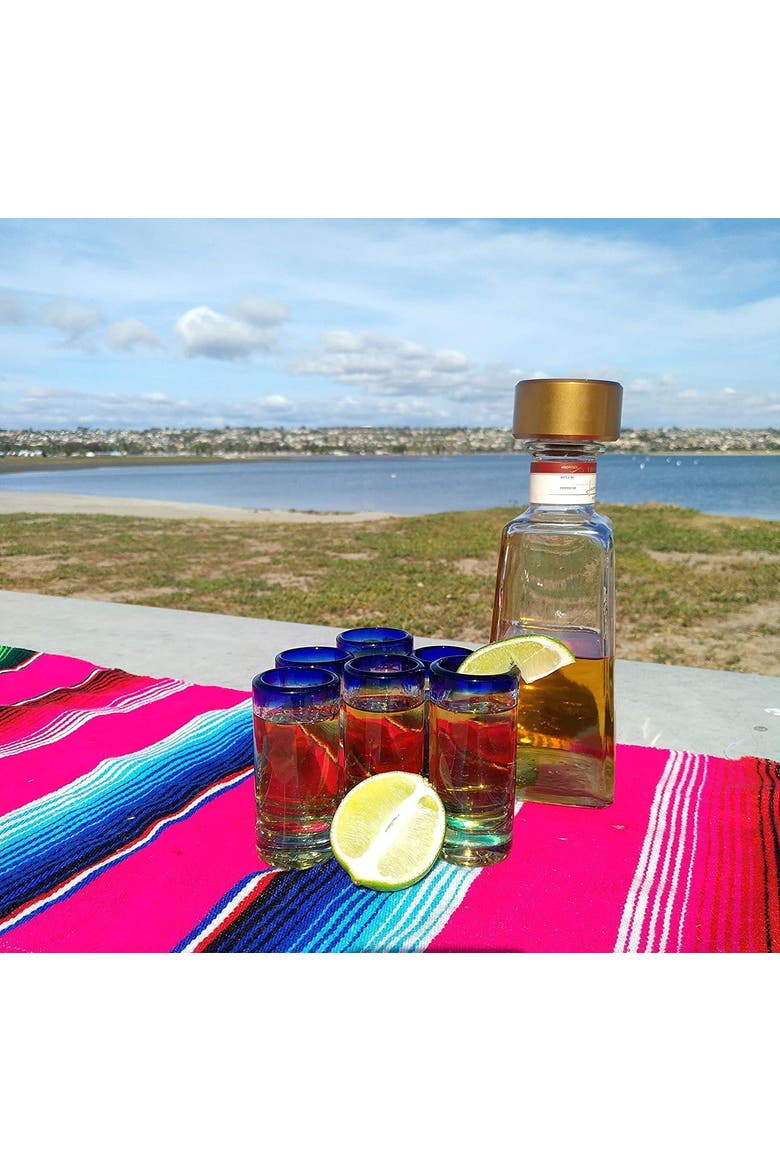 Rim Tequila Shot Glasses - Set of 6, Alternate, color, Cobalt Rim