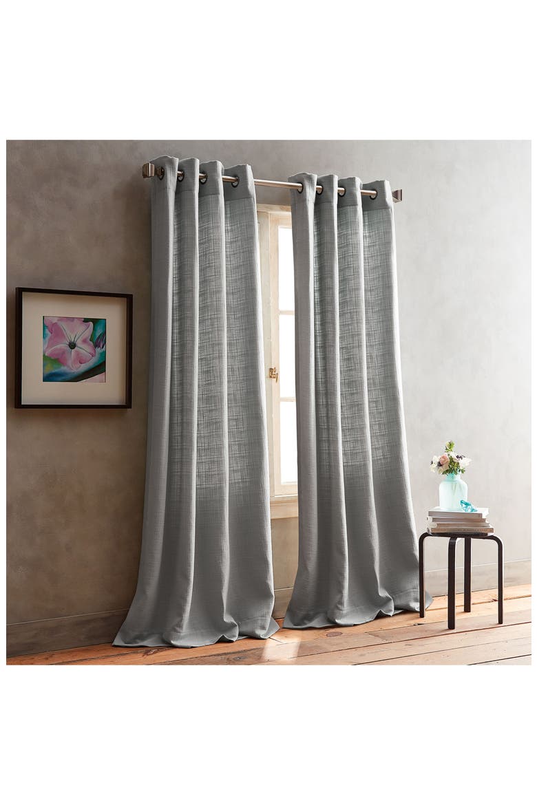 Bouclé Plaid Set of 2 Window Panels, Main, color, GREY