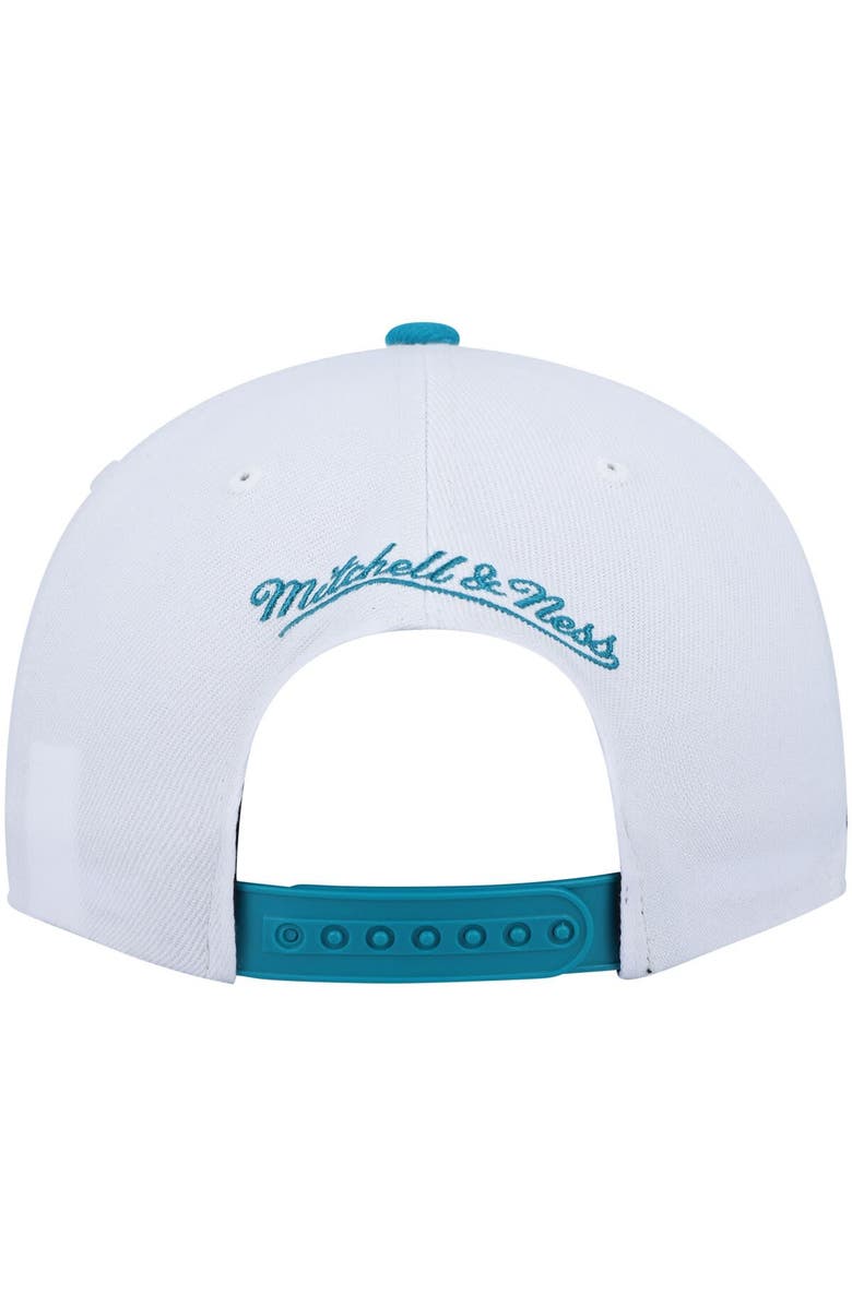 Mitchell & Ness Men's Mitchell & Ness White/Teal Charlotte Hornets Hardwood Classics Snapback Hat, Alternate, color,
