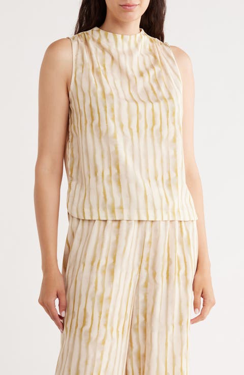 Stripe Shirred Shoulder Tank