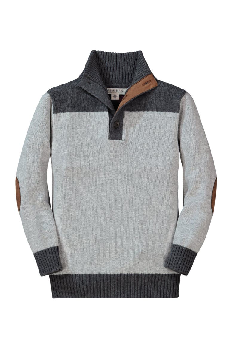 Baby Boys' Mock Neck Cable Sweater, Infant, Main, color, Heather Grey Elbow Patches