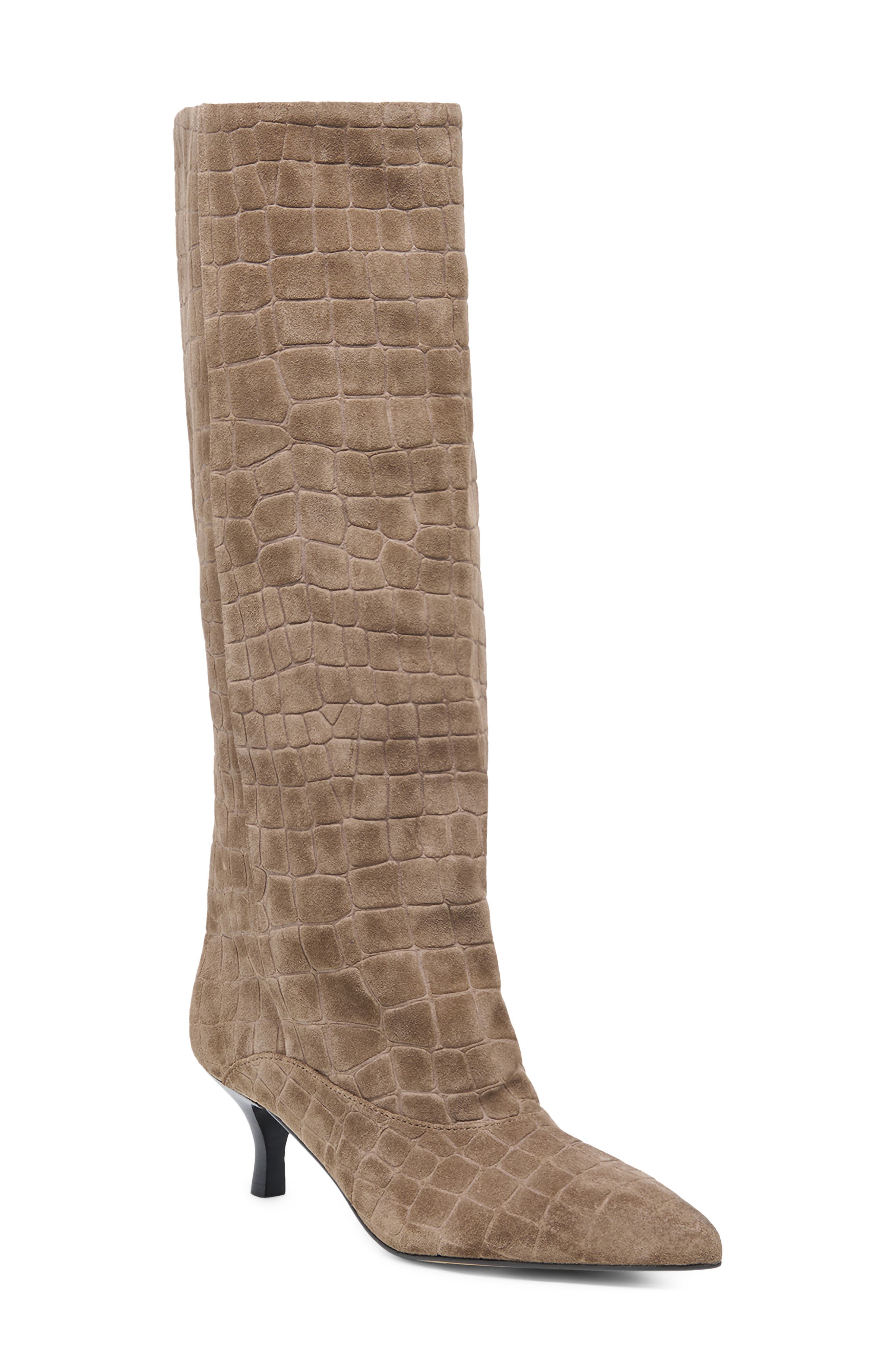 Roxla Croc Embossed Leather Knee High Boot, Main, color, TAUPE CROCO EMBOSSED