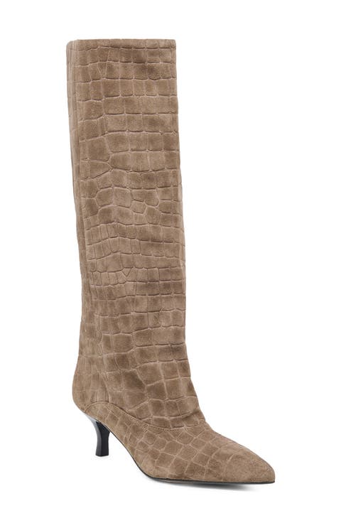 Roxla Croc Embossed Leather Knee High Boot