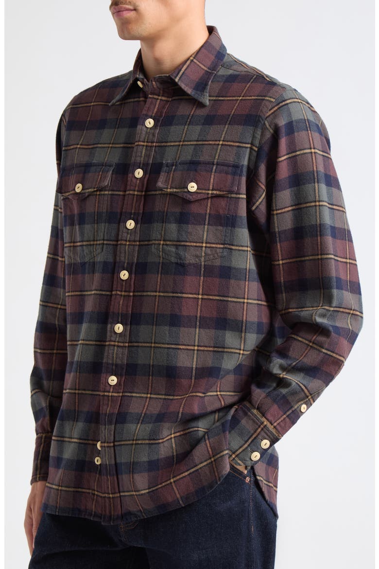 Check Cotton Work Shirt, Main, color, BROWN GREEN 403