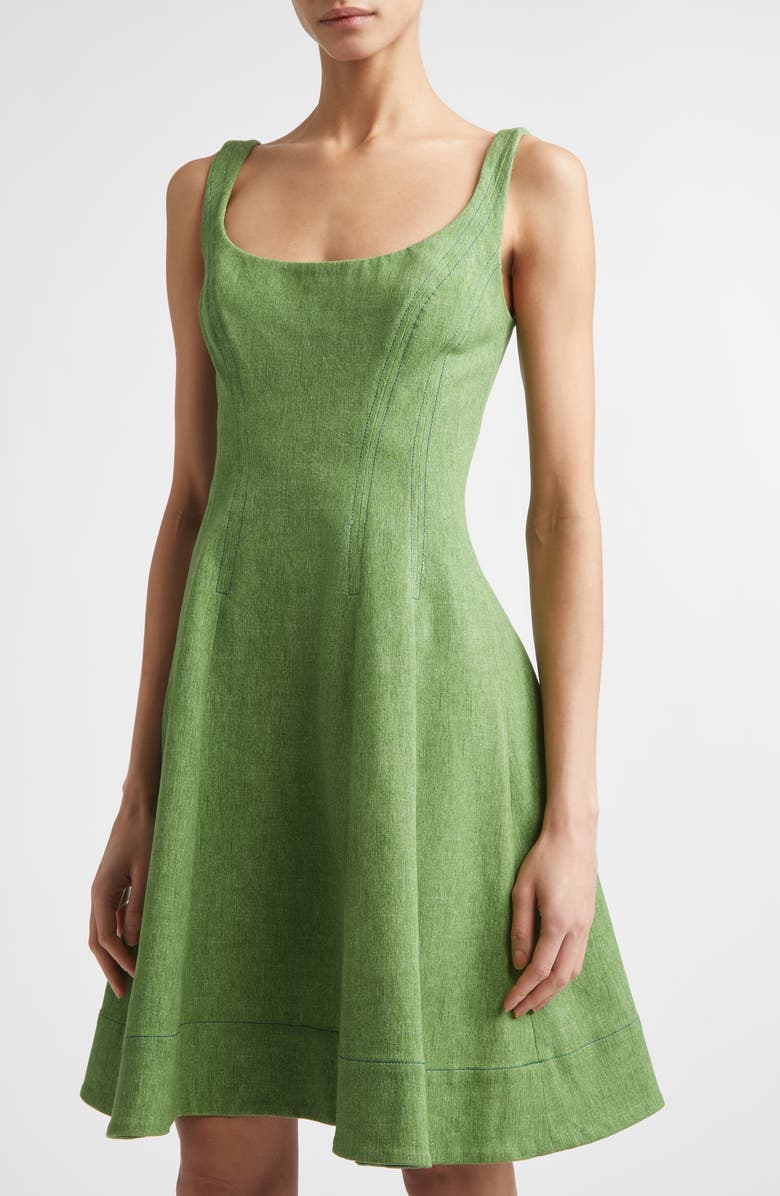 Lela Rose Stretch Denim Princess Seam Dress, Alternate, color, Cactus