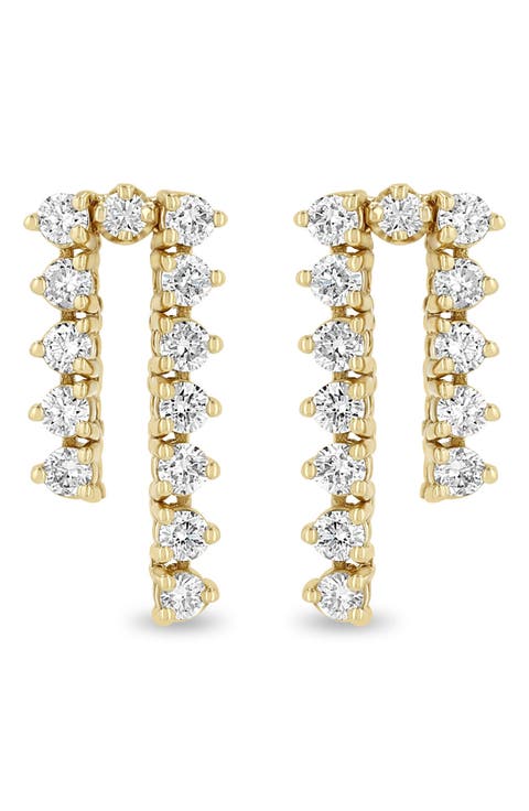 14K Gold Diamond Tennis Drop Earrings