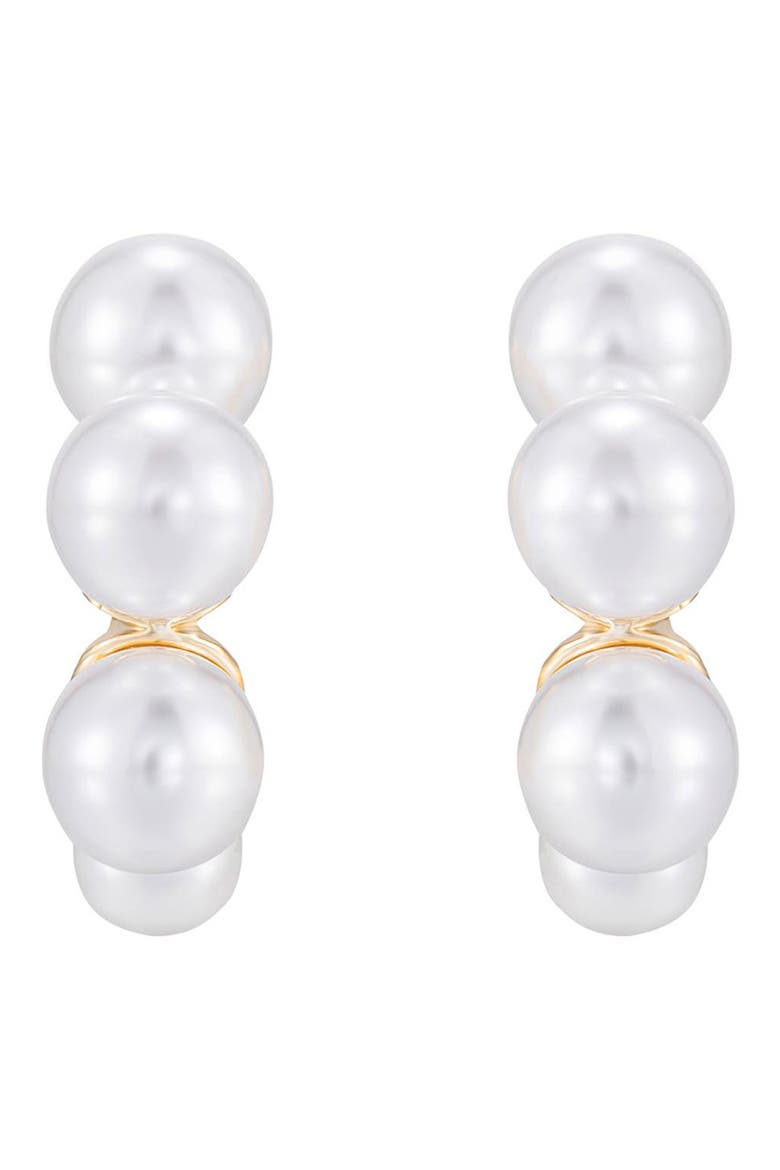 Five-Point Imitation Pearl Huggie Hoop Earrings, Alternate, color, GOLD