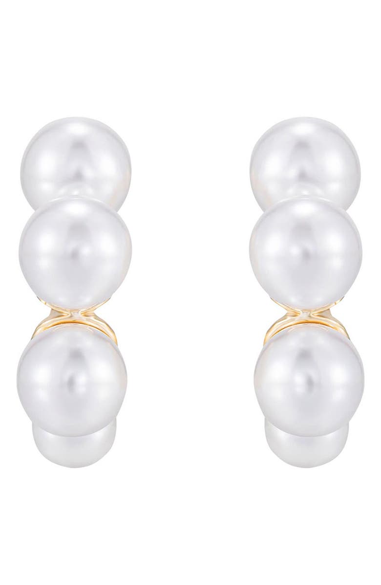 Ettika Five-Point Imitation Pearl Huggie Hoop Earrings, Alternate, color, Gold