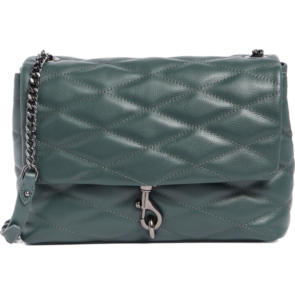 Shop Rebecca Minkoff Edie Diamond Quilt Leather Shoulder Bag In Deep Jade