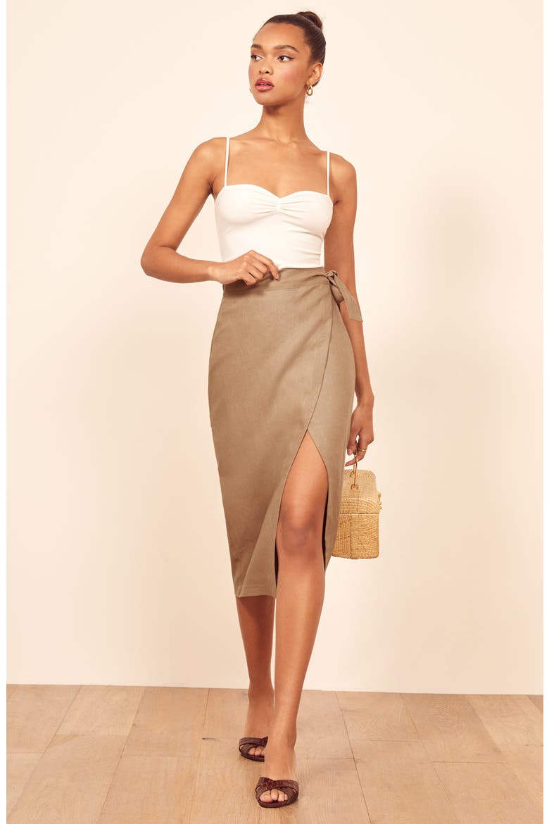 Florence Linen Skirt, Alternate, color, KHAKI