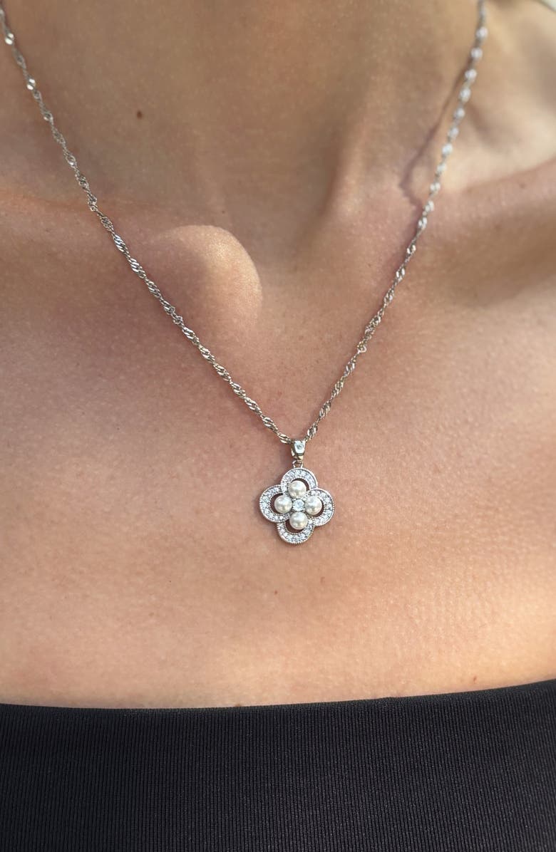 Adornia Faux Pearl Clover Pendant Necklace, Alternate, color, White