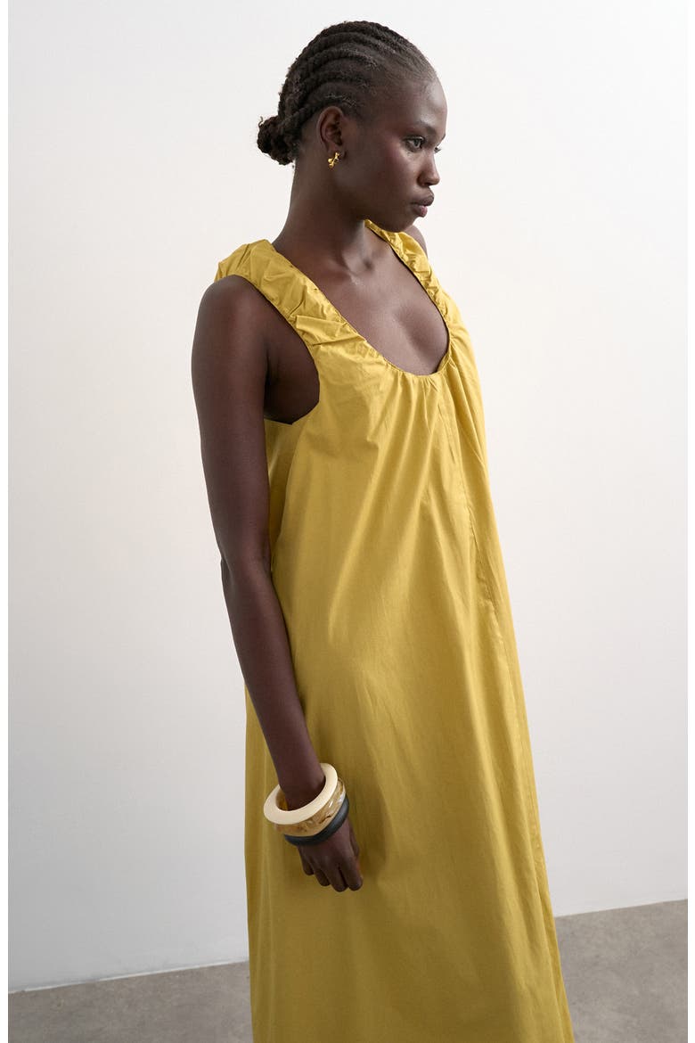 Ruched Cotton Poplin Maxi Dress, Alternate, color, MGREEN